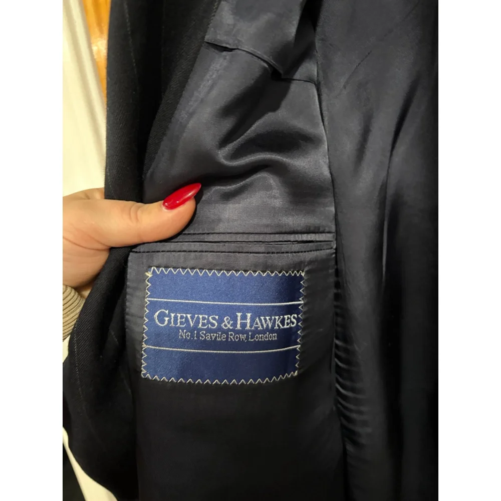Gieves & Hawkes Savile Row London Wool Pinstripe Blazer Men’s Classic Tailored